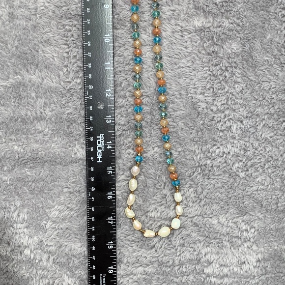 Beaded Necklace Long Multi-Color Glass Crystal with Faux Pearls 36” - Picture 3 of 4